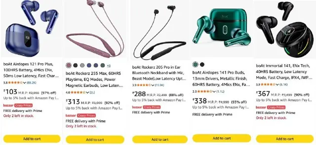 Upto 97% Off On Boat Earbuds.