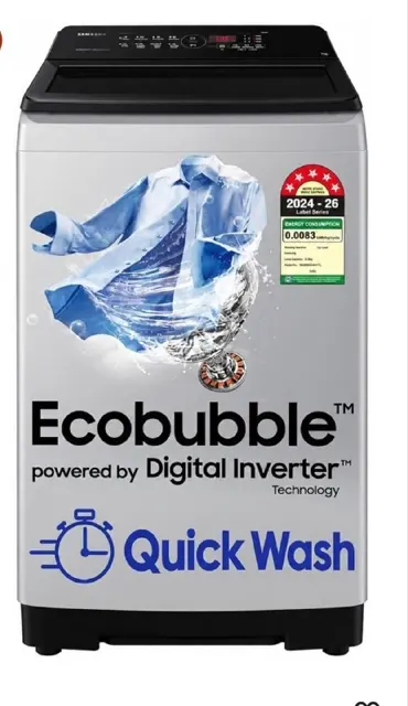 Samsung 8 kg, 5 star, Eco Bubble Tech, Digital Inverter Motor @15415 Using Card