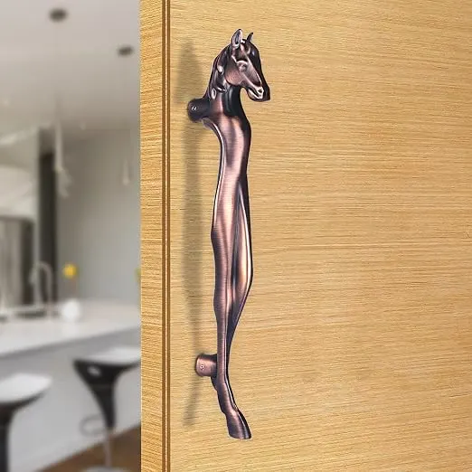 BonKaso 327 Aluminum Premium Horse Shape Push Pull Door Handle for Glass & Wooden Door - Antique Cop