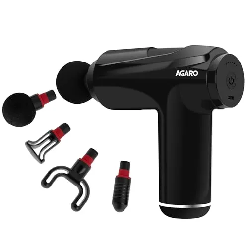 AGARO Primo Gun Massager, 4 Heads, 6 Speed, Rechargeable, Handheld, Deep Tissue Muscle Massager for