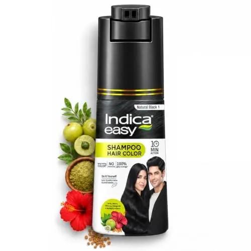 Indica Hair Color Shampoo|Natural Black|Ammonia Free|180ml