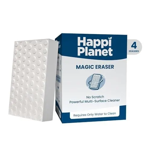 Happi Planet Magic Eraser | Pack of 4 | No Scratch Multi-Surface Cleaning Sponge | Removes 100+ Toug