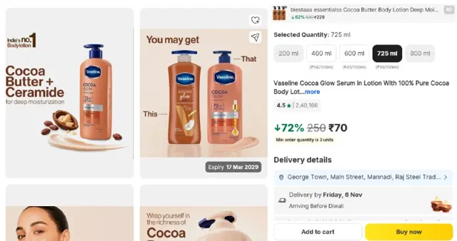 Vaseline Cocoa Glow Serum in Lotion With 100% Pure Cocoa Body Lotion For Dry Skin 725ml