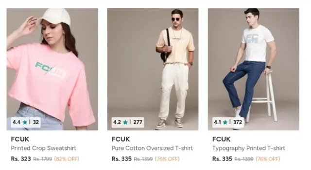 Myntra : Upto 82% Off On FCUK Clothing